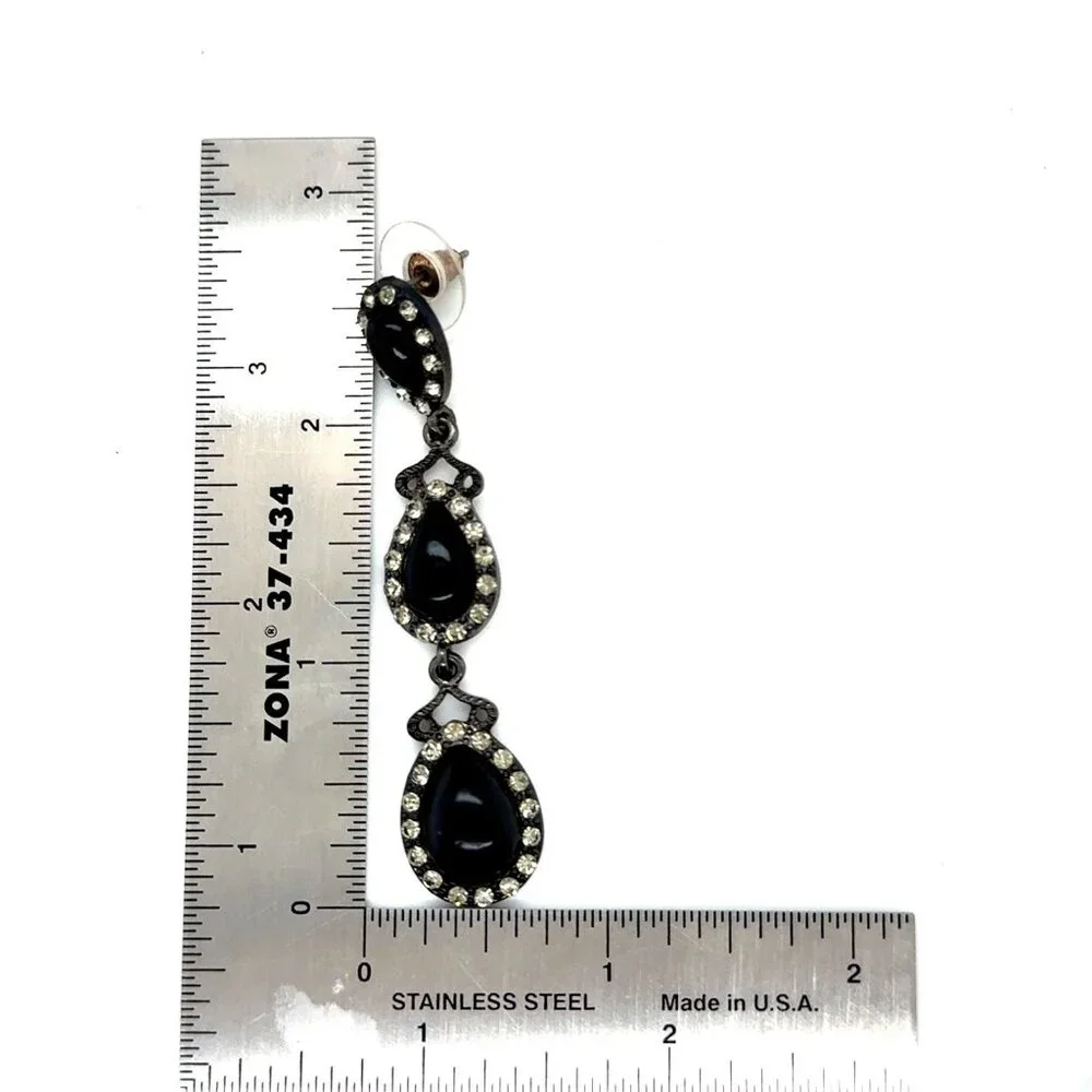 Black Stone Dangle Earrings‎